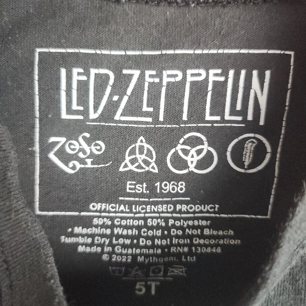 Led Zeppelin Graphic Tee Boys 5T Black Short Sleeve Classic 1977 Tour Band Shirt